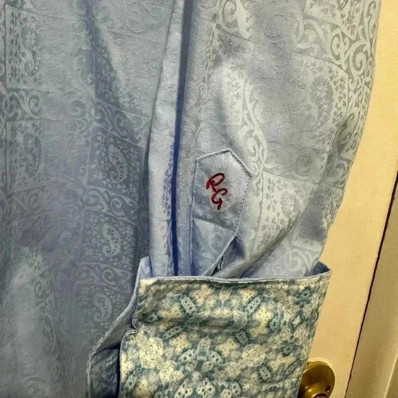 Robert Graham Mens XL‎ Light Blue Paisley Flip Cuff Shirt Button Down - Picture 4 of 5